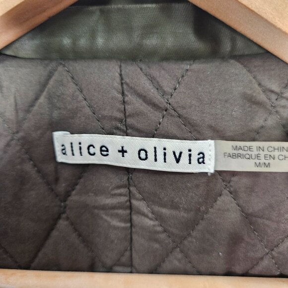 Alice + Olivia Coated Long Parka Coat Hood Sz M Green Cabincore Fisherman - Picture 8 of 14